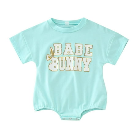 

Boys Girls Easter Short Sleeve Cartoon Rabbit Printed Pullover Romper Sweatshirt Bodysuits Fashion Comfy Leisure Dailywear