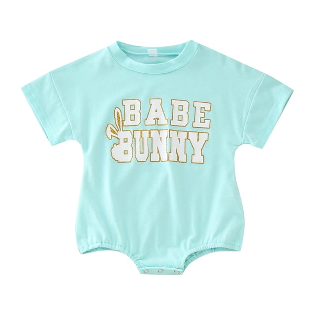 WEAIXIMIUNGChristmas Boys Girls Easter Short Sleeve Cartoon Rabbit Printed Pullover Romper Sweatshirt Bodysuits 6-12 Months