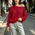 thumbnail image 4 of Women's Sports Sweatshirt Baeitkot Women's Winter Loose Shoulder Casual Sports Long Sleeved Pullover Sweatshirt Wine XXL, 4 of 8