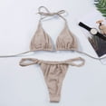 thumbnail image 4 of Pink Season 2 Pcs/Set Women Bikini Set Pleated Solid Color Lace Up High Waist Spaghetti Strap Swimming Halter Neck Push Up Bathing Suit Water Sports Clothes, 4 of 8