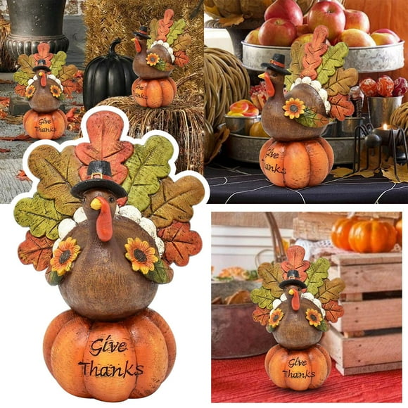 Turkey Thanksgiving Table Decor Fall Figurine Tabletop Resin Pumpkin Decorations Party Autumn Centerpiece for Home Kitchen Office Harvest Day Decoration thanksgiving turkey figurines 1 PC 4.72"x2.2"