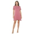 thumbnail image 3 of Women's Short Sleeve Midi T-Shirt Dress, Casual Loose Swing Tunic Dress, Summer 2024(Mauve Deep Small Size), 3 of 6