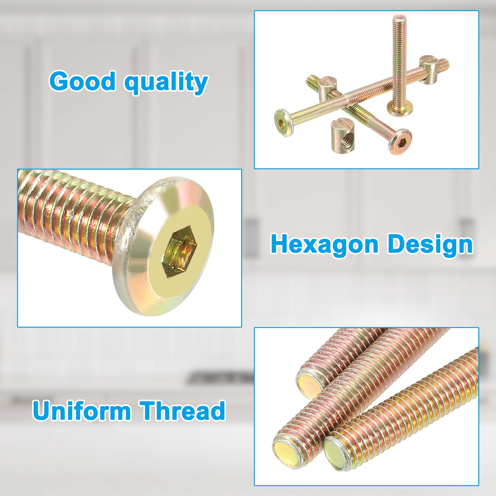 Uxcell M8 x 110mm Bunk Bed Bolts, 8 Pack Hex Drive Socket Cap Barrel Screws Kit Zinc Color