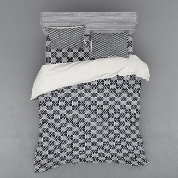 Ambesonne Geometric Bedding Set 4 Pcs, Overlapping Diamonds, Queen, Black and Pale Grey