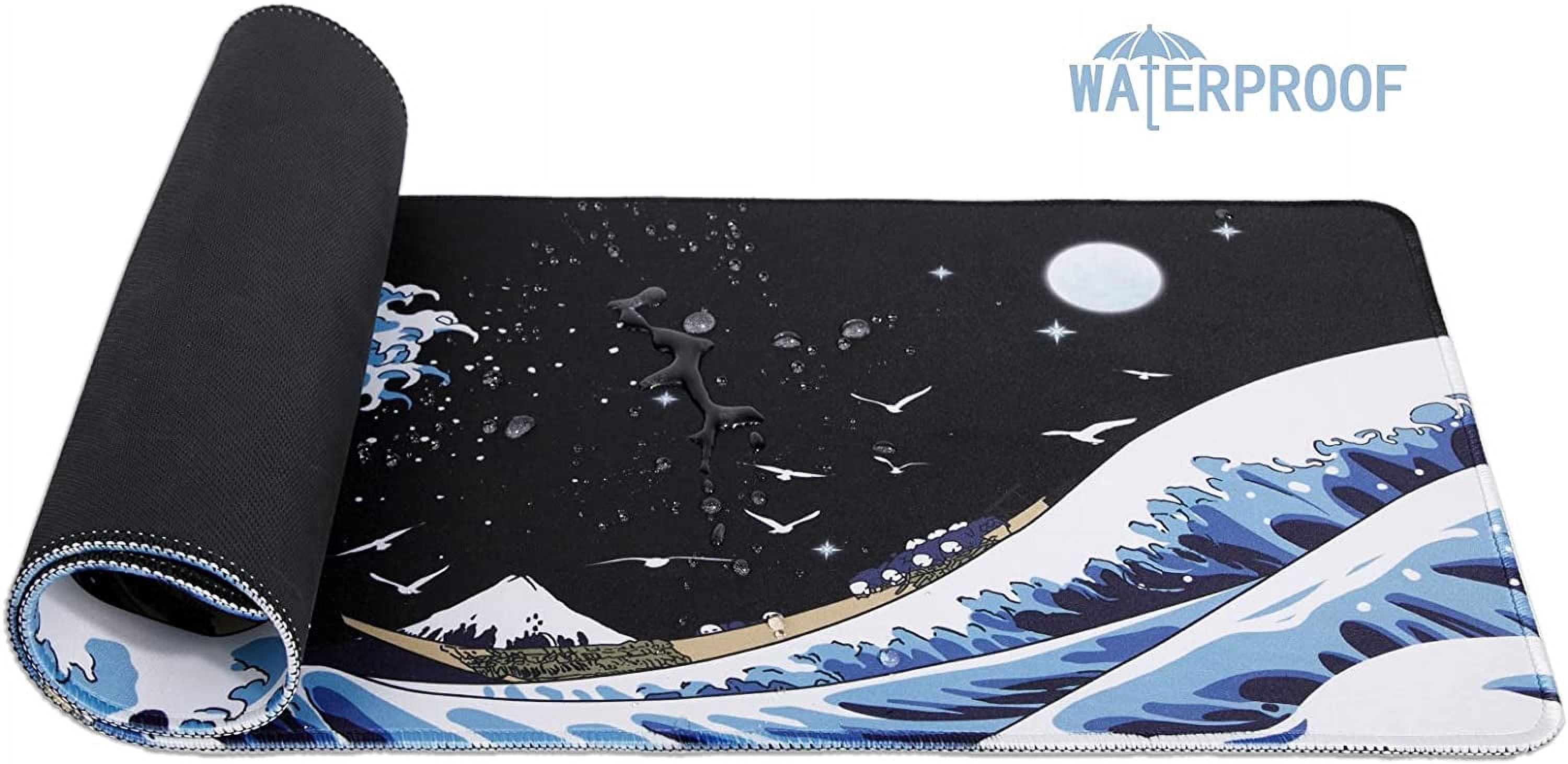 Gaming Laptop Mouse Pad, Sea Wave Big Desk Pads PC Keyboard Waterproof and Non-Slip 31.02 x 11.8inches 3mm Thick XL,XXL Rubber Table Mat, Kanagawa Surfing and Black