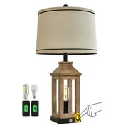 Oneach 3 Way Dimmable Table Lamp with USB A+C Ports for Bedroom Living Room 23.75 Vintage Farmhouse Nightstand Bedside Lamps Resin (2 Bulbs Included)