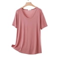 thumbnail image 5 of Plus Size Women's Solid Thin Crew Neck Short Sleeve Sleep T-Shirt, Soft Elastic Basic Layering Blouse, Casual All Season Daily Indoor Home Loungewear | TruHer,Rose Gold 3XL, 5 of 6