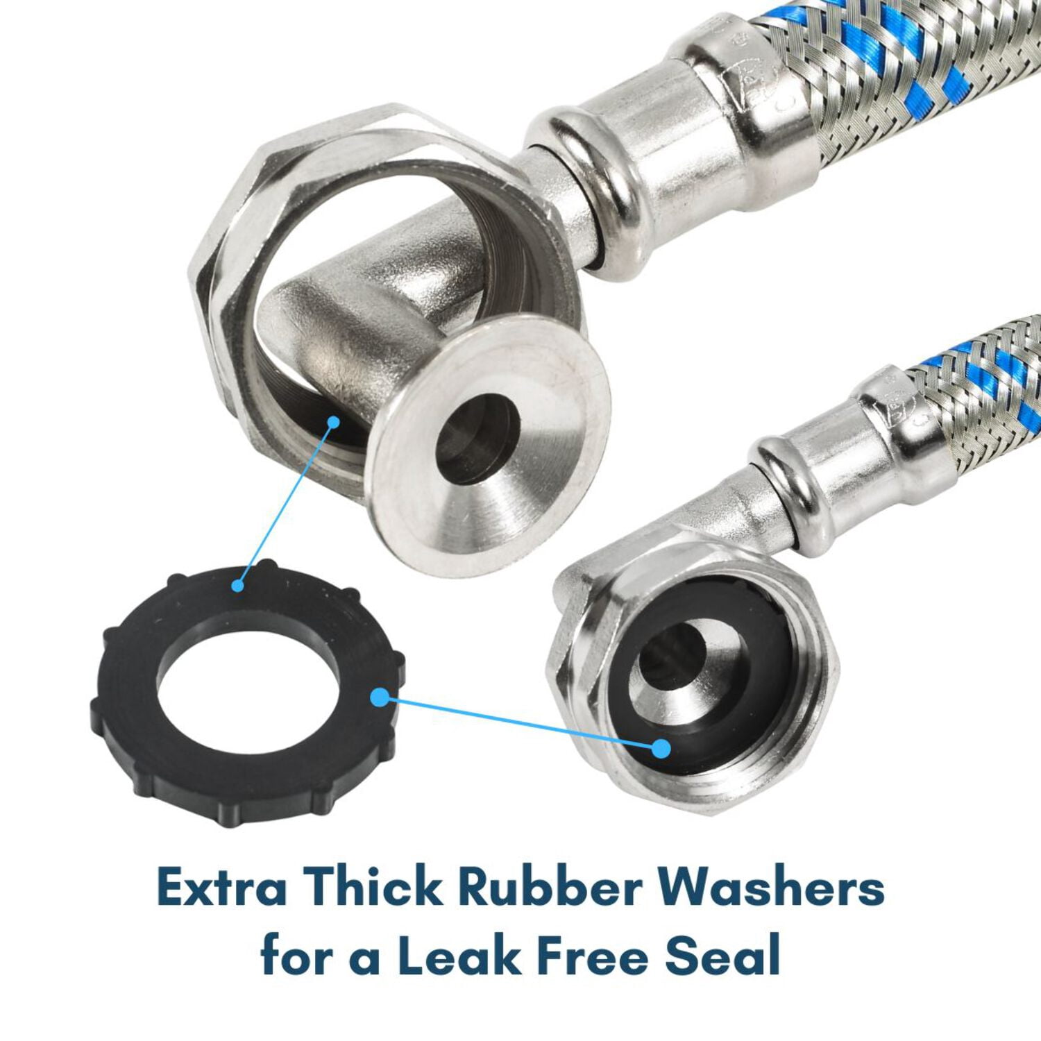 Washing Machine Hoses (4FT) - 90° Elbow - OCTAGON Connections for Secure Tightening - Universal Fit to All Wash Machines - (2 Pack) Braided Stainless Steel - Burst Proof Washer Water Supply Line