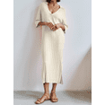 thumbnail image 3 of KelaJuan Women Long Dress, Elegant Half Sleeve V Neck Solid Loose Slit Dress Summer Knit Dress, 3 of 6