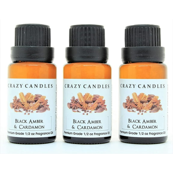 Crazy Candles Black Amber & Cardamon 3 Bottles 1/2 Fl Oz Each (15ml) Premium Grade Scented Fragrance Oil (MADE IN USA)