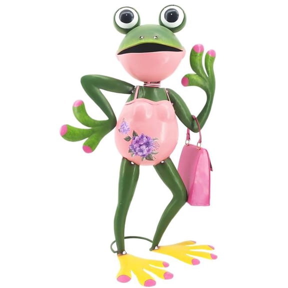 Continental Art Center 24030B Metal Green Frog Garden Statue Holding Striped Purse Outdoor Decorative Yard Art Sculpture