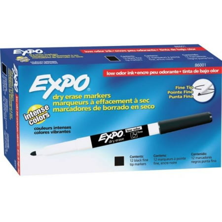 EXPO Low Odor Dry Erase Markers, Fine Tip, Black, 12