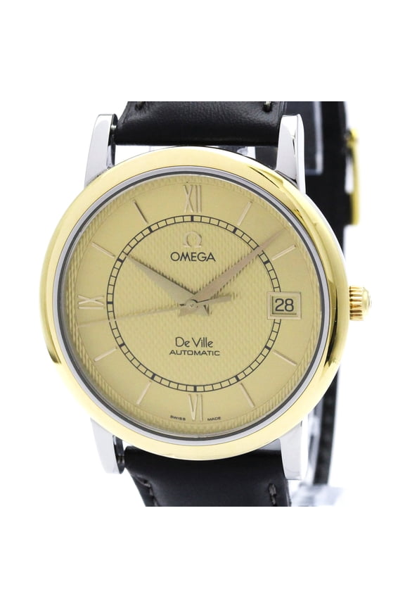 Pre-Owned OMEGA De Ville Prestige 18K Gold Steel Mens Watch 7704.11.01 Polished
