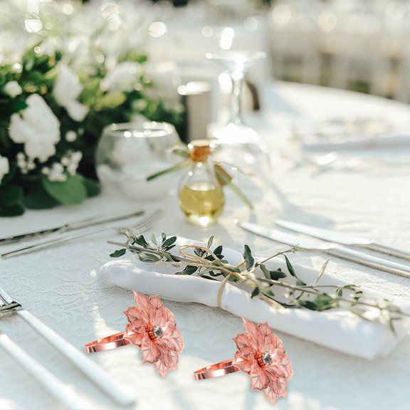 TABLZONE Set of 6 Elegant Alloy Flower Napkin for Weddings, Banquets, Special Events, and Home Table Decoration