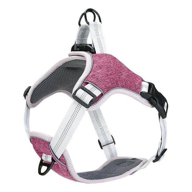 Reflective Dog Harness Breathable Oxford Cloth Adjustable Pet Dog Vest Harness with Hook and Loop and Buckle Purple L