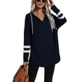 thumbnail image 1 of Blusa V cuello de manga larga cordón irregular suelta dobladillo casual con capucha para las mujeres, 1 of 7