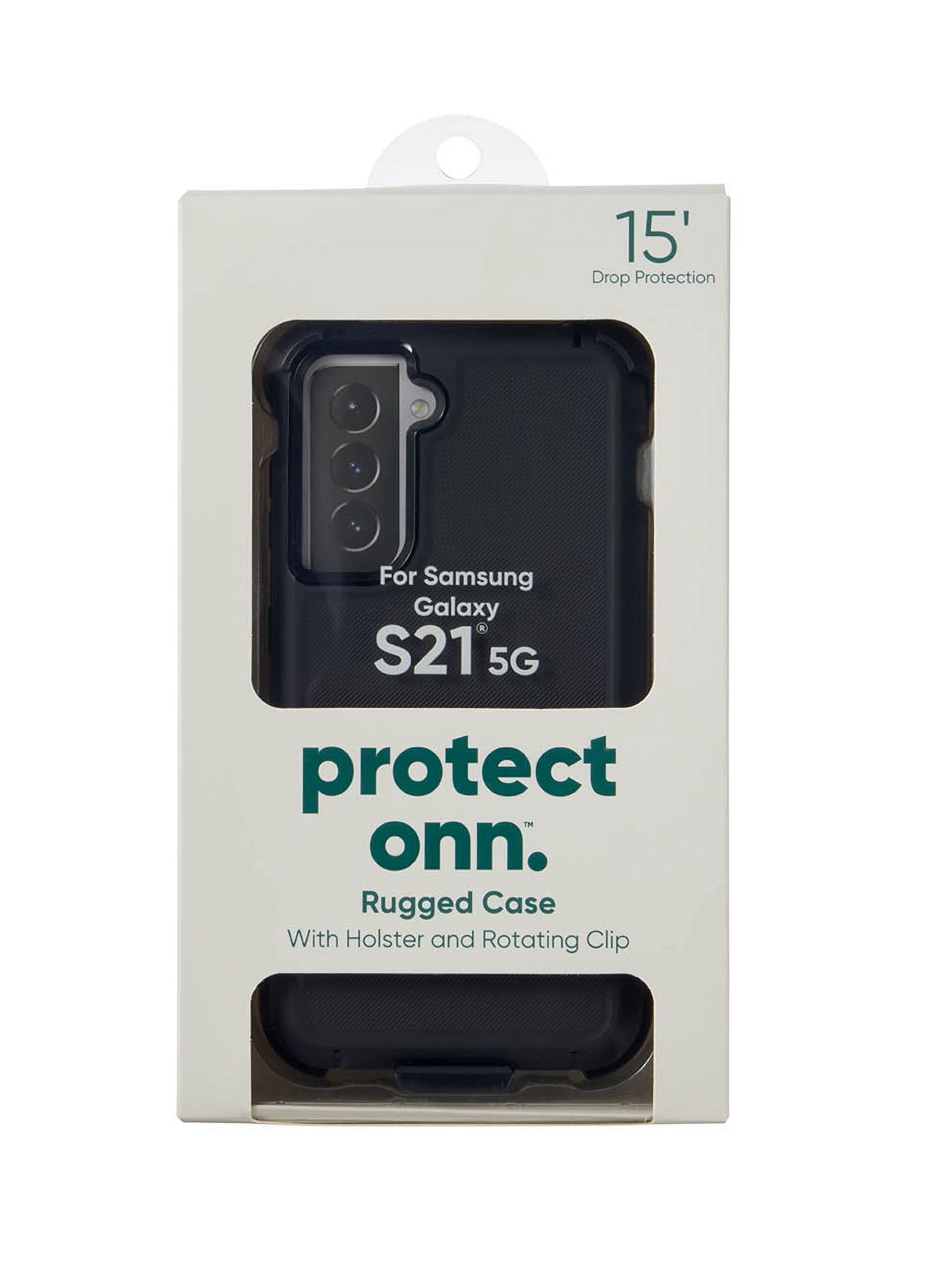 onn. Rugged Phone Case with Built-in Antimicrobial Protection for SAMSUNG Galaxy S21 5G, Black