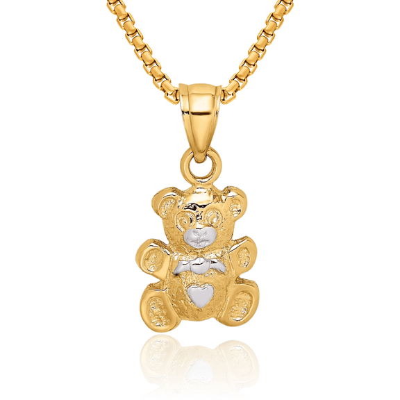 10K Solid Yellow Gold Gummy Teddy Bear Necklace Chain Pendant Charm