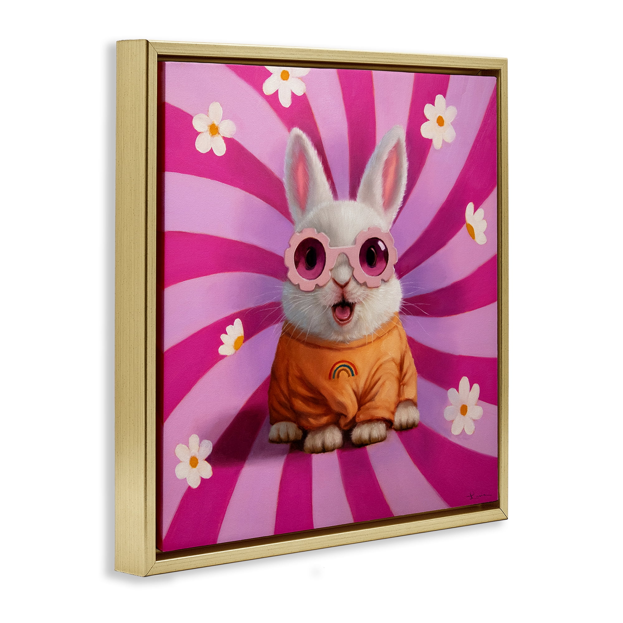 Stupell Industries Good Vibes Only Rabbit Gold Framed Floater Canvas Wall Art, design by Lucia Heffernan