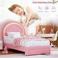 thumbnail image 3 of Twin Upholstered LED Bed Frame - with Storage Drawer and Rainbow Headboard, Berber Fleece Princess Platform Bed for Kids, Solid Wood Slats Support, No Box Spring Needed, Easy Assembly, Pink, 3 of 7