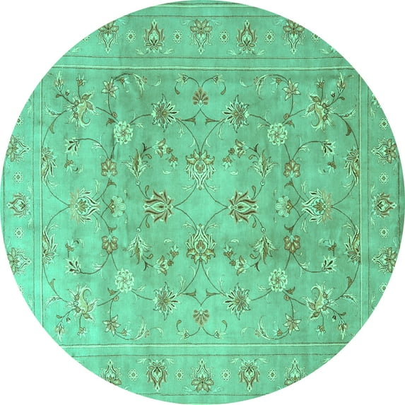 Ahgly Company Machine Washable Indoor Round Persian Turquoise Blue Traditional Area Rugs, 8' Round