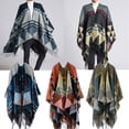 thumbnail image 3 of Las mujeres de punto mantón del poncho de imitación de la cachemira El modelo geométrico de la borla Tomshoo Amarillo, 3 of 7