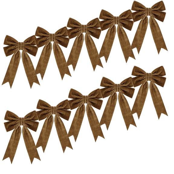 DGMIOCS 10Pcs Vintage Velvet Ribbon Bows Halloween Christmas Decorations,5in x 7in Brown Xmas Ornaments for Tree Home Party Front Door Wreath Holiday Decor