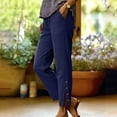 thumbnail image 4 of VBVC Women's Button Slit Hem Capri Pants,Straight Leg Cropped Trousers For Women,Ladies Summer Cotton-Linen Sweatpants with Pockets,Dark Blue,S-2XL, 4 of 8