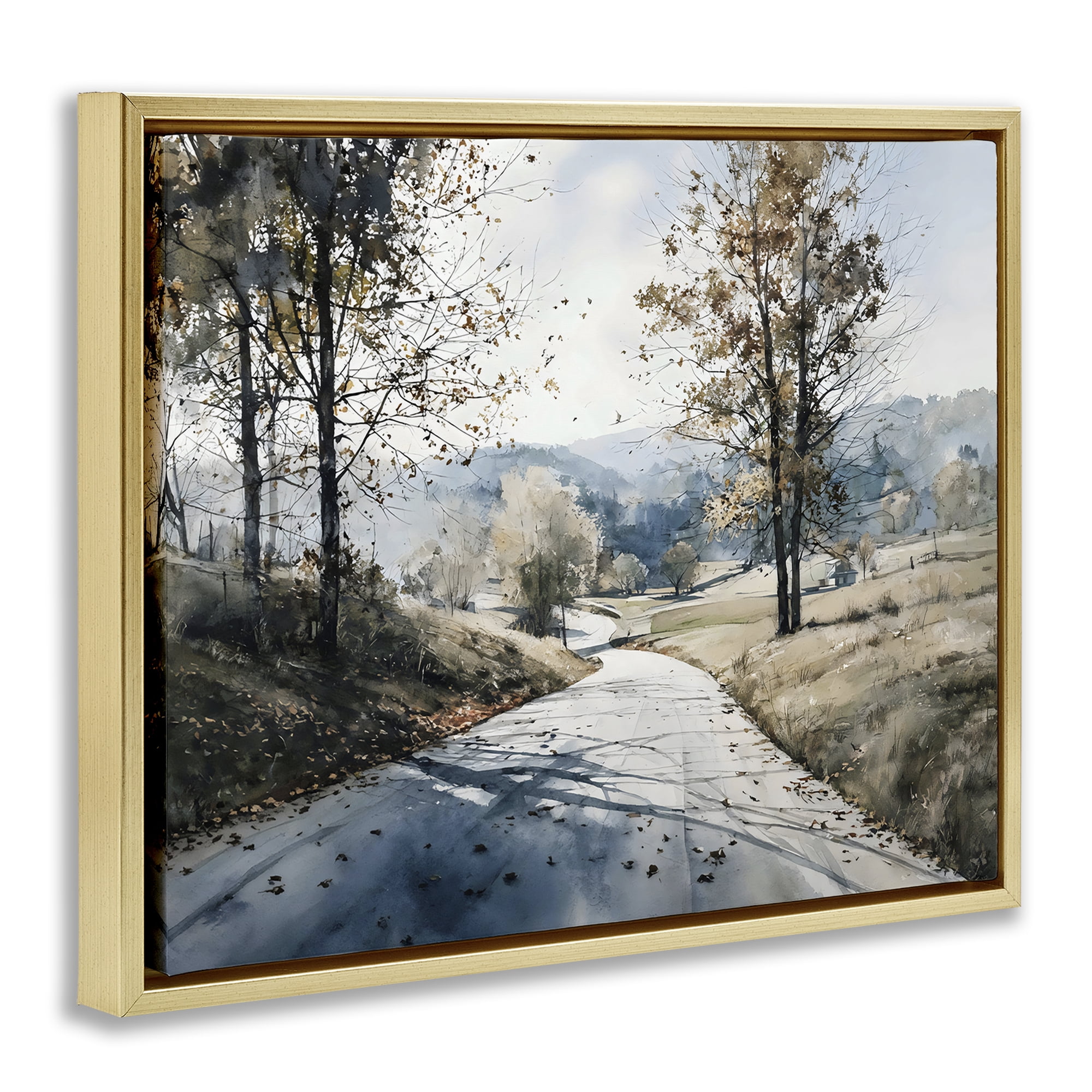 Stupell Industries Country Road in Autumn Gold Framed Floater Canvas Wall Art, design by Franklyn Gregory
