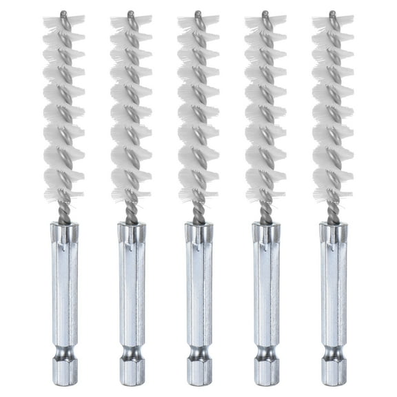 Uxcell 5Pcs Nylon Bore Brush 11mm Dia 4" Long Cleaning Twisted Wire Brush with Handle 1/4" Hex Shank