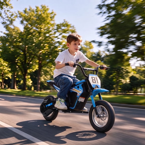 Qaba Kids Motorcycle, 24V Electric Dirt Bike with 250W Motor, Up to 9.9 MPH, 12" Inflatable Tires and Rear Suspension, for 8-12 Years Old, Blue