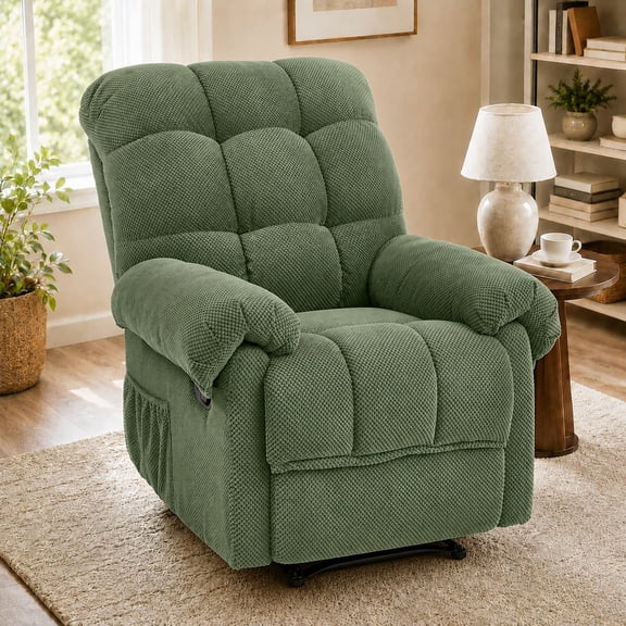 Aukfa Overstuffed Manual Recliner Chair, Upholstered Glider Lounge Armchair with Footrest for Bedroom Reading,Green