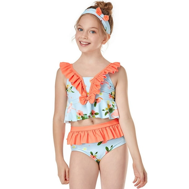 HAWEE Girls One Piece Swimsuit Floral Beach Bathing Suit Ruffle Bikini  Tankini Kids Cute One Piece Swimwea 