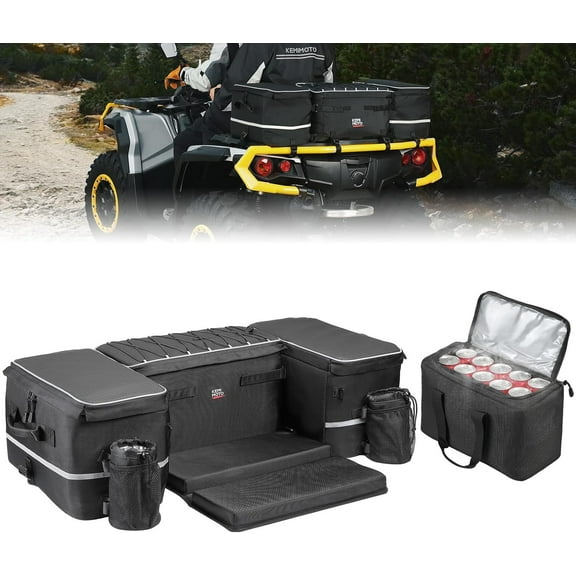 ATV Storage Bags 71L ATV Rear Seat 4 Wheeler Cargo Bag w/ Cooler Removable Cushion Compatible with Polaris Grizzly Can-Am