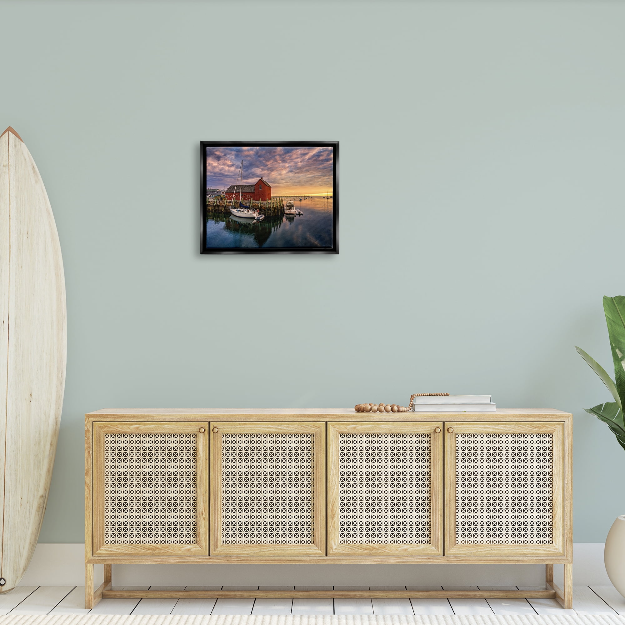 Stupell Docked Boats Marina Harbor Photography Landscape Photography Black Floater Framed Art Print Wall Art