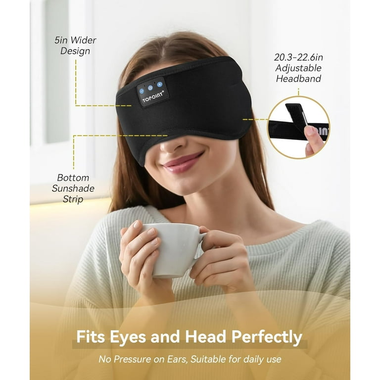 TOPOINT Sleep Mask Headphones Wireless Bluetooth 5.2 Eye Mask for Sleeping Side Back Sleepers Travel Music Headsets with Microphone Handsfree Men Women Girls Black Walmart