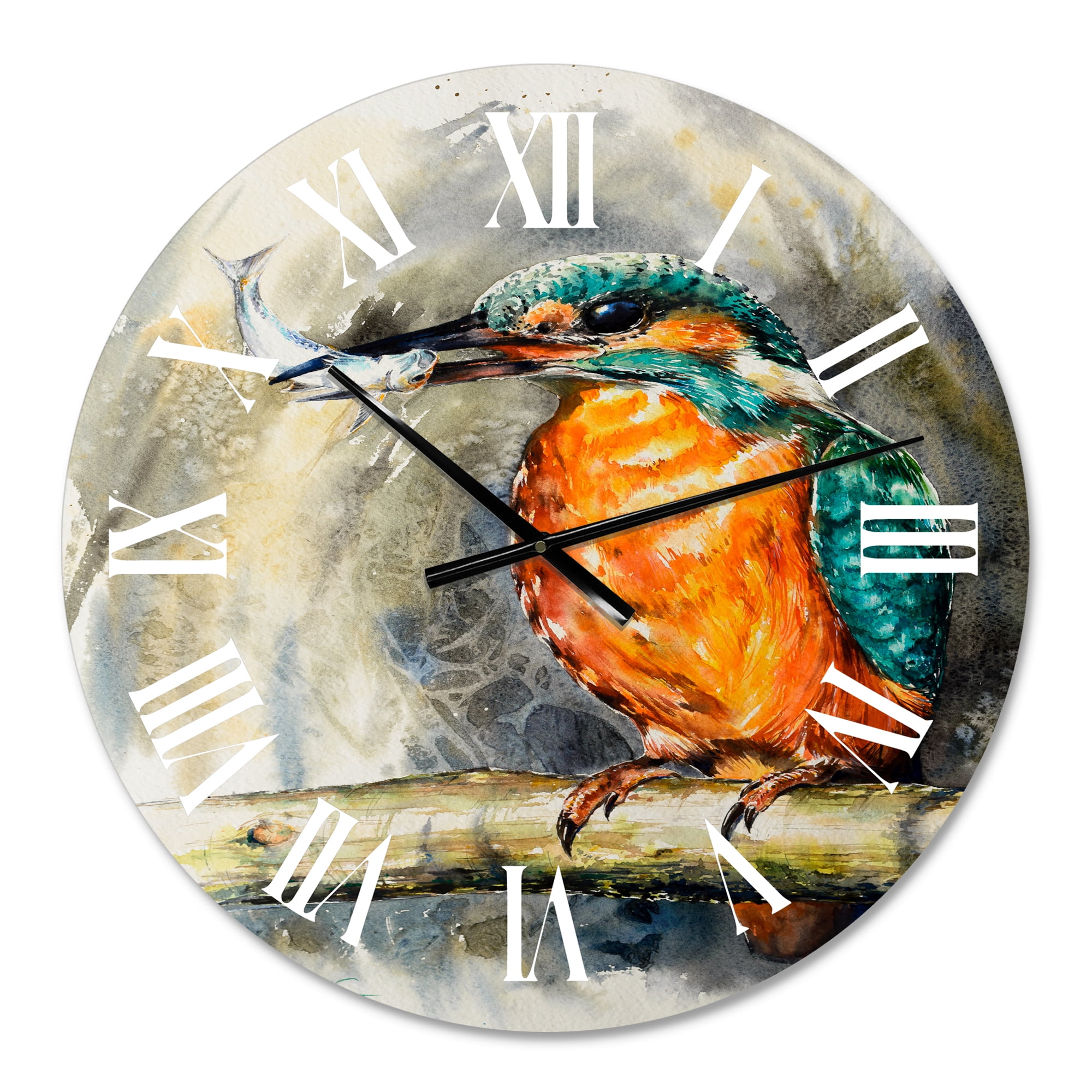 Designart 'Common Kingfisher Eating A Small Fish' Traditional Wall Clock