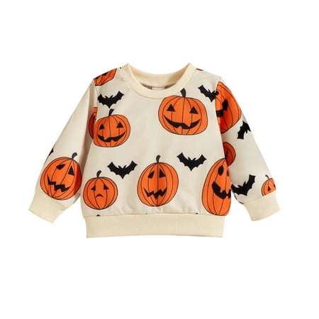 

GRNSHTS Toddler Infant Baby Halloween Outfit Boy Girl Pumpkin Sweatshirt Crewneck Pullover Sweater Long Sleeve Shirt Fall Clothes 3-6 Months