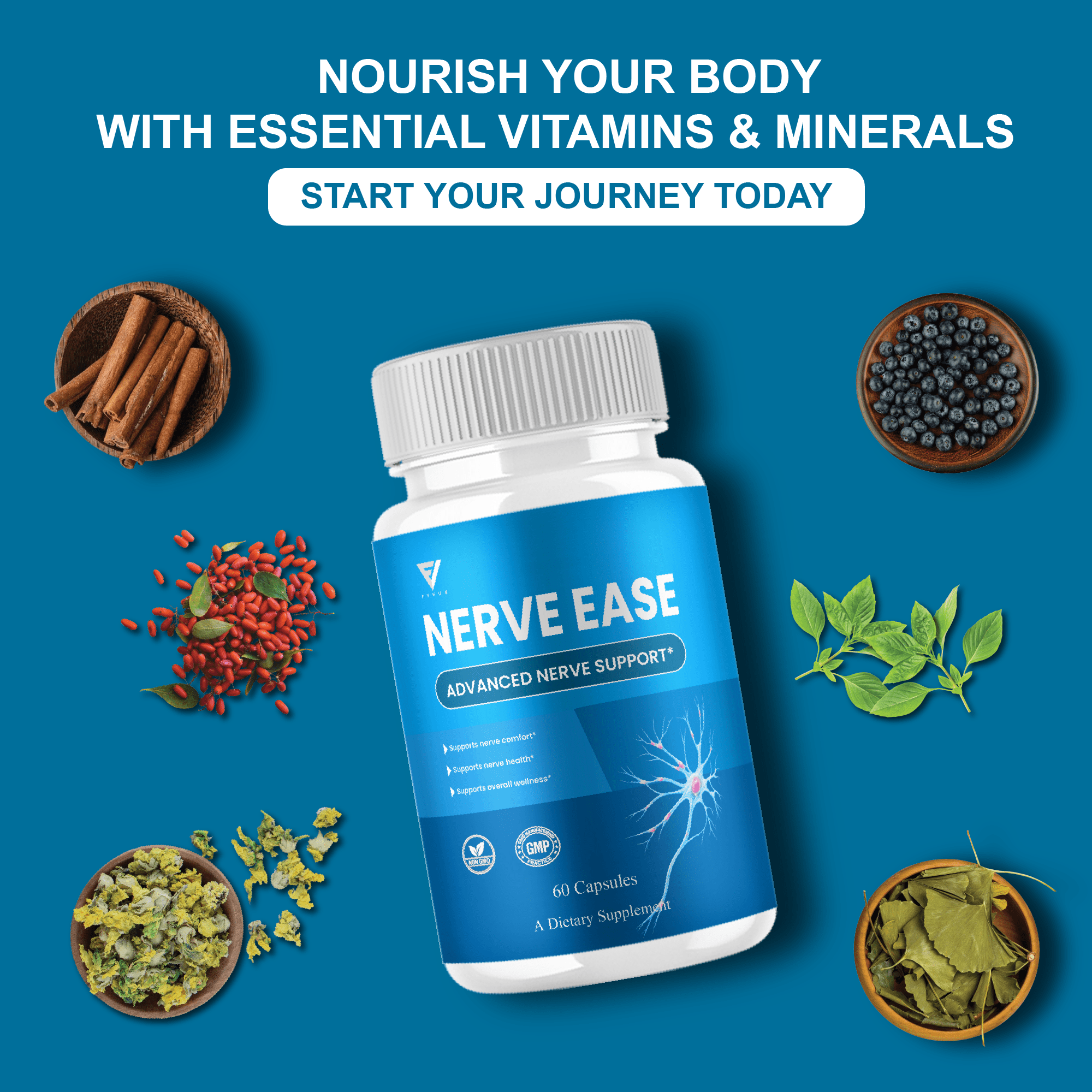 Nerve Ease Pills, NerveEase Premium Nootropic Supplement (60 Capsules)