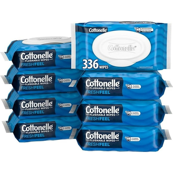 Cottonelle Lingettes Humides Jetables pour Adultes et Enfants, 8 Paquets à Couvercle Rabattable, 42 Lingettes par Paquet (336 Lingettes au Total)