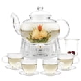 thumbnail image 3 of 34oz,1000ml Glass Teapot Set with Infuser  Warmer, 4pcs 5oz,150ml Cup Saucer, Stovetop Microwave Safe, Blooming Tea Gift Set for Home  Tea Lovers, 3 of 9