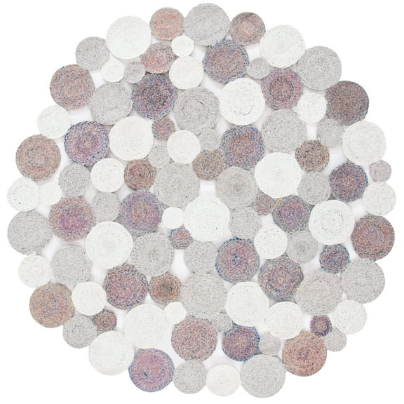 SAFAVIEH Cape Cod Leonard Abstract Dots Polyester Area Rug, Grey/Ivory, 5' x 5' Round