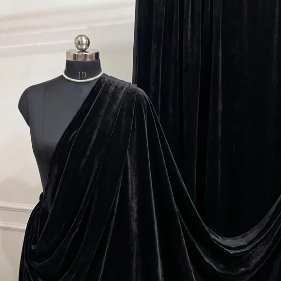 Black Royal Velvet Fabric by The Yard, 60" Wide Premium Soft Upholstery Fabric for Curtains, Furniture, Wedding Decor, Fashion & Crafts I Valentina Textiles Inc. (1 Yard)