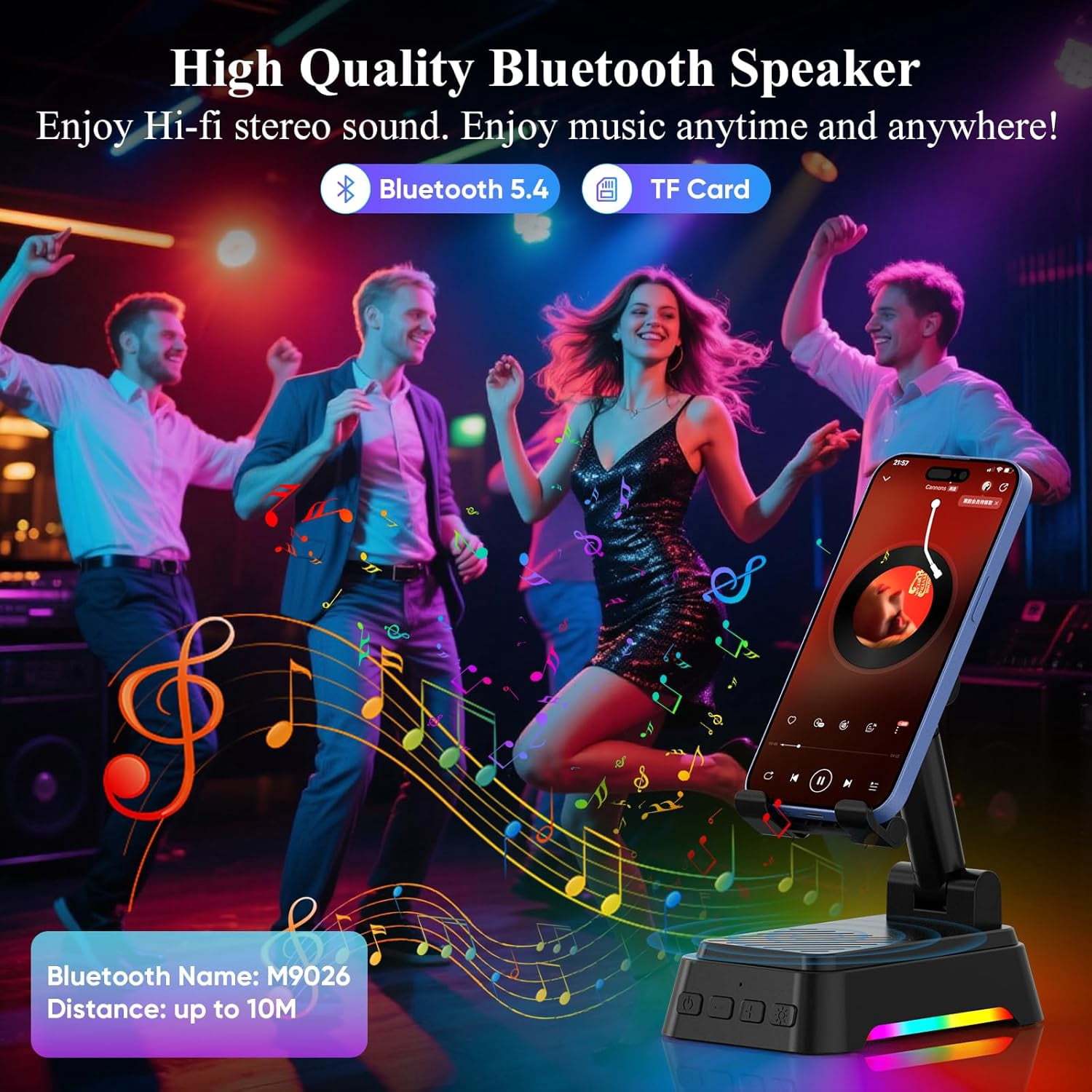 Gifts for Men Women, Cell Phone Stand with Bluetooth Speaker and Ambient Light, Stereo Sound, Adjustable Phone Holder, Cool Tech/Christmas/Birthday Gift Idea for Dad Mom Husband