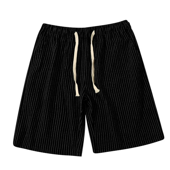 Dagegui Beach Striped Shorts for Men Casual Loose Fit Vacation Shorts Drawstring Elastic Waist Summer Shorts with Pocket Black XL