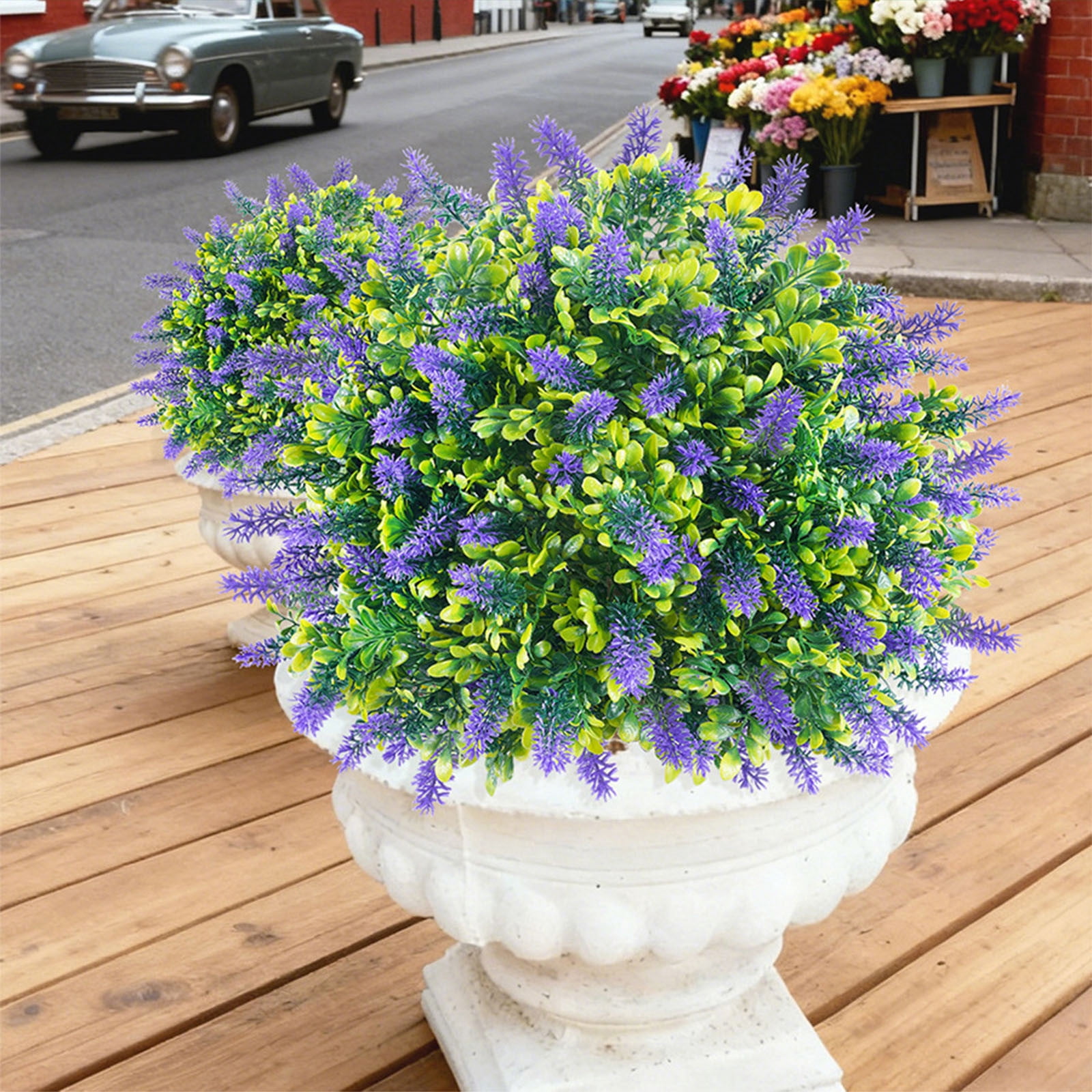 Deeceymbur Spring Purple White Artificial Flowers Ground Insert for Holiday Decor Indoor Outdoor Faux Green Plants Silk Cloth All Weather Decoration