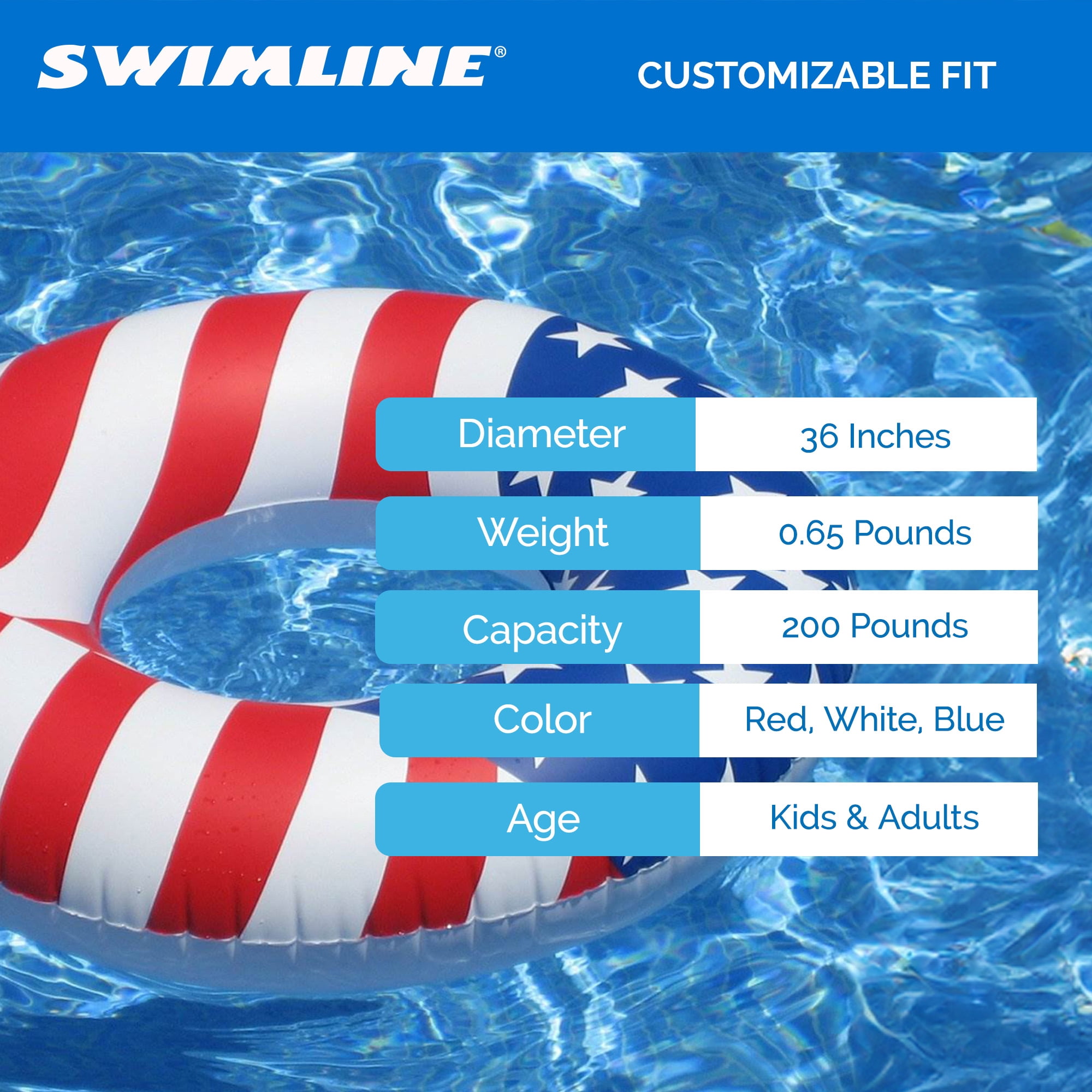 Swimline 36" Inflatable Patriotic American Flag Pool Tube Float, (5 Pack)