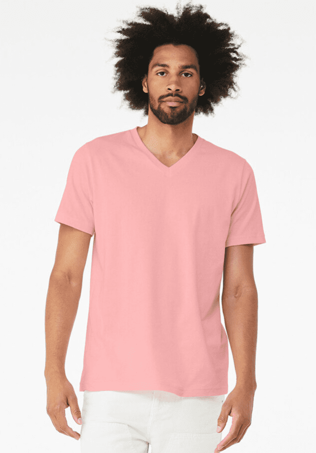 BELLA+CANVAS Adult Short Sleeve V-Neck Personalized T-Shirt, Create your own Designs, Pink, Medium, Unisex