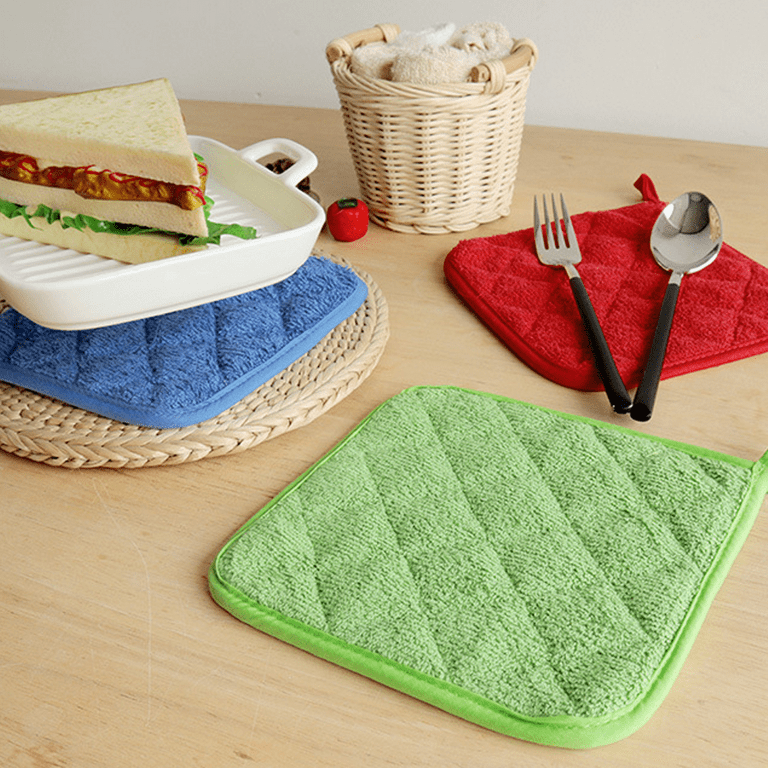 Cotton Pocket Pot Holder Kitchen Hot Pads Heat Resistant,Kitchen Basic Trivet for Cooking and Baking, Green