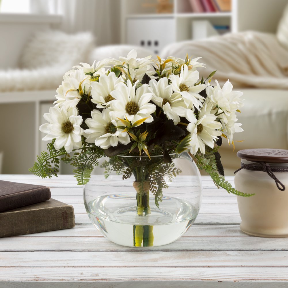 Pure Garden 9" x 6" Daisy Artificial Floral Arrangement with Vase and